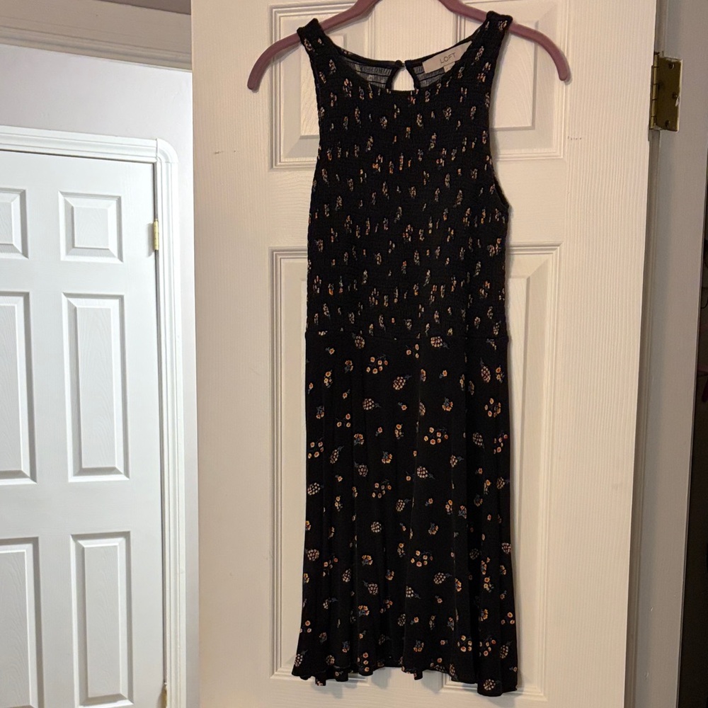 LOFT Black Floral Midi Dress